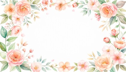 Flora Flower Frame watercolor concept. Floral border design featuring pink roses and delicate greenery.