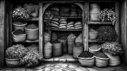 Ancient spice market, overflowing with dried goods