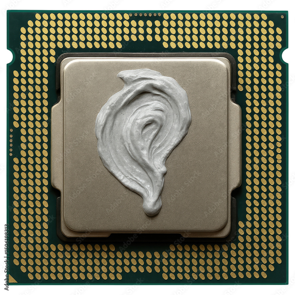 Poster close up of cpu processor with applied thermal paste for cooling