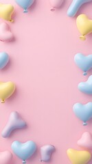 Pastel Heart Balloons Pink Background Romantic Frame