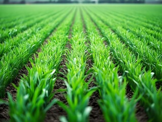 Lush Green Field Rows Agriculture Spring Crops