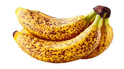 Three speckled bananas ripe fruit closeup studio shot water droplets