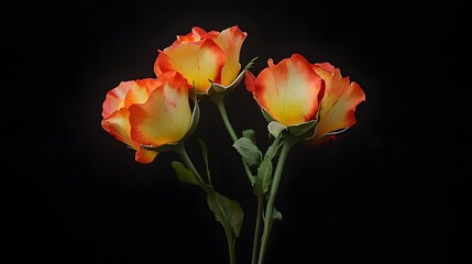 Stunning Bouquet of Four Yellow and Orange Roses