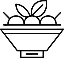 Bowl of Fruit, Line Art Icon, Food Illustration