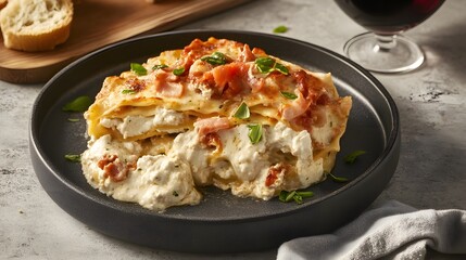 Delicious Creamy Ricotta Lasagna with Bacon and Basil