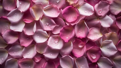 Obraz premium Pink rose petals with water droplets creating a soft and romantic floral background