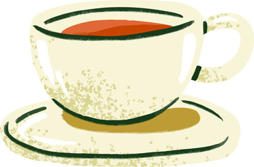 Hand Drawn White Teacup with Saucer