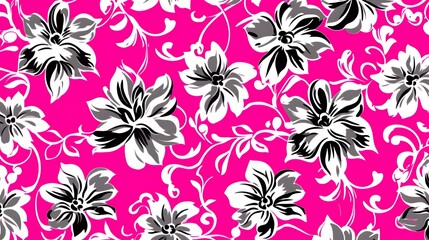 Fototapeta premium Vibrant Pink Floral Pattern Seamless Design Black White Flowers Textile Print