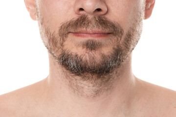 Obraz premium Man with beard on white background, closeup