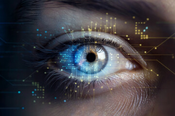 Obraz premium Closeup Cyber Blue Eye Metallic Iris