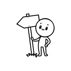 Cartoon Character Pointing at Directional Sign