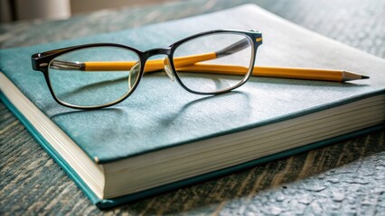 Eyeglasses and Pencils Resting on a Closed Book A Still Life of Learning and Knowledge. Knowledge For All