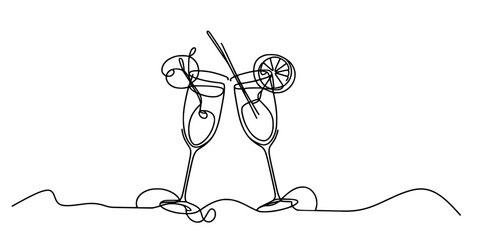 Minimalist Line Art: Toast to Celebration, A sleek one-line drawing of two cocktail glasses clinking in celebration