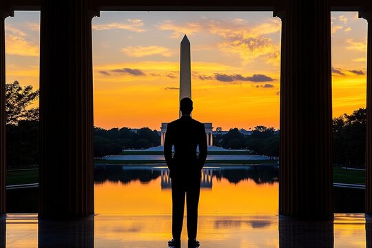 Monumental silhouette frames the dawns reflection