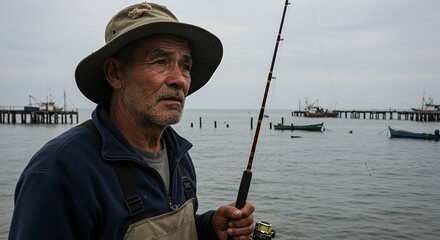 Coastal Fisherman Contemplating the Sea