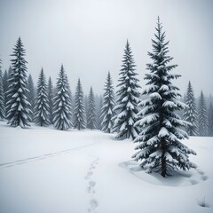 Campo de nieve invernal y árboles cubiertos de nieve