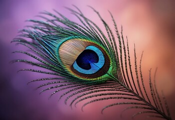 Obraz premium Close-up of a vibrant peacock feather. Generative Ai