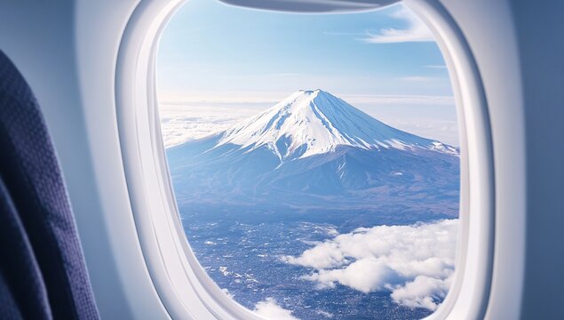 top view of Fuji mountain from airplane 