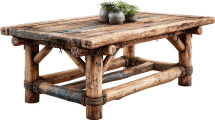 Rustic Table with Decorative Accents: This image showcases a beautifully crafted wooden table, with its aged texture and sturdy design.