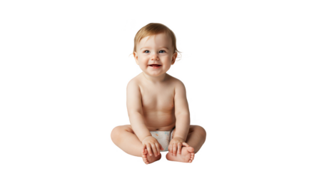 Adorable Smiling Infant Sitting Isolated on Transparent Background