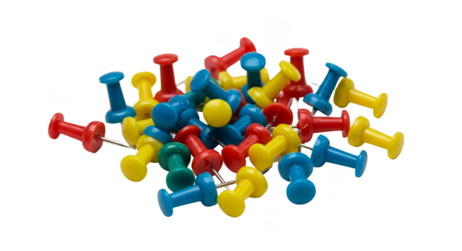 Assorted Colorful Pushpins Isolated on a Transparent Background Photo