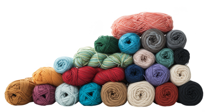 Assorted Colors of Yarn Balls Arranged on Transparent Isolated Background Photo