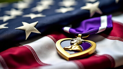 purple heart medal on folded flag