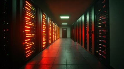 Fototapeta premium Data Center Server Room with Rows of Rack Servers