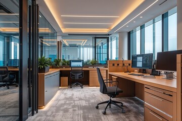 Sophisticated Automation in Contemporary Office Designs for Enhanced Efficiency and Productivity