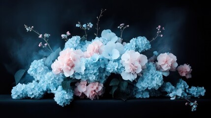 Elegant Floral Arrangement with Hydrangeas on Dark Background