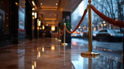 Elegant Hotel Lobby with Ropes and Polished Floor