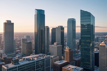 Obraz premium Urban Landscape of High-Rise Office Towers in a Contemporary Downtown Skyline