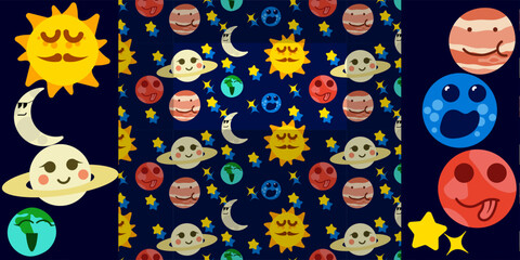 solar system with planets and sun vector plus a pattern simple vectors easy to edit