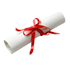 Diploma scroll tied with ribbon on transparent background