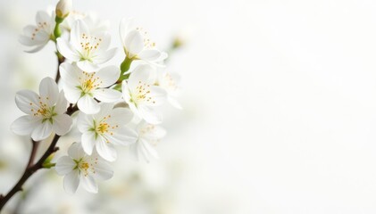 Obraz premium Delicate white blossoms on pure white backdrop, soft, bright, flower