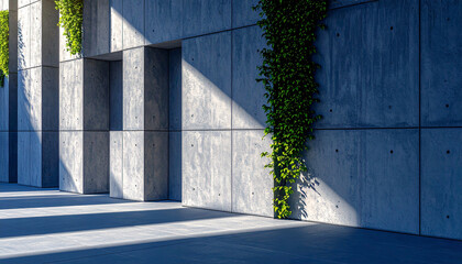 Fototapeta premium Brutalist concrete walls shadows forming geometric shapes. Generated Image