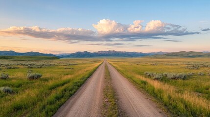 Fototapeta premium Endless road to distant mountains at sunset