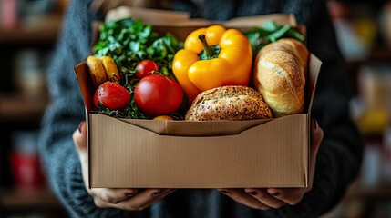 Fresh food box with healthy groceries.