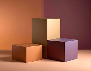 Fototapeta premium Abstract Cube Display Earthy Tones, Minimalist Design, Geometric Shapes, Product Presentation, Color