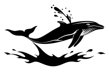 Fototapeta premium Whale Breaching Black and White Silhouette Marine Life Design