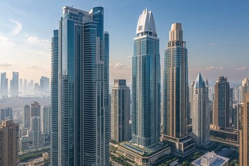 Luxury Skyscrapers in Prime Urban Districts Modern Architecture and City Views