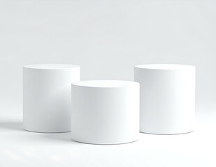 Three White Cylindrical Pedestals Minimalist Product Display