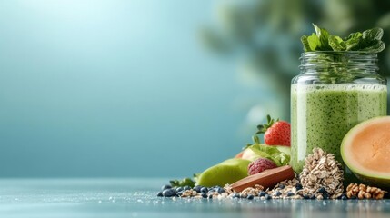 Fresh Green Smoothie with Berries and Granola
