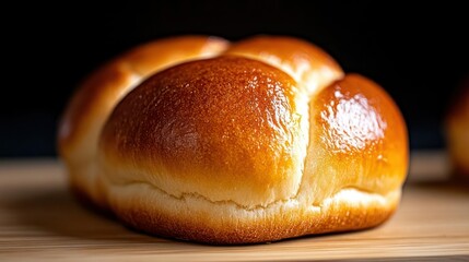 Freshly Baked Golden Dinner Roll on Wood