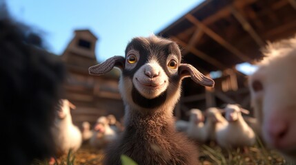 Friendly Goat Kid Portrait on the Farm