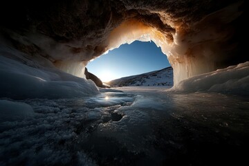 Frozen Cave at Sunset
