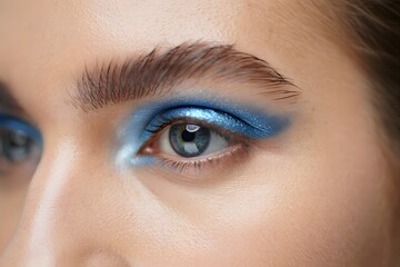 Obraz premium Extreme Close-Up of a Luminous Eye with Metallic Blue Eyeshadow – Glamorous Beauty Shot