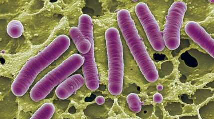 Illustration of Harmful Bacteria and Microorganisms Floating in a Microscopic Cellular Environment for Medical and Scientific Research Concepts