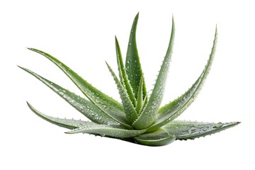Fototapeta premium Healthy aloe vera plant with vibrant green leaves covered in water droplets