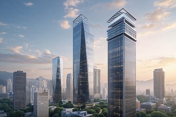 Obraz premium Innovative Technology-Focused Business Towers Transforming Urban Skylines and Aesthetic Appeal